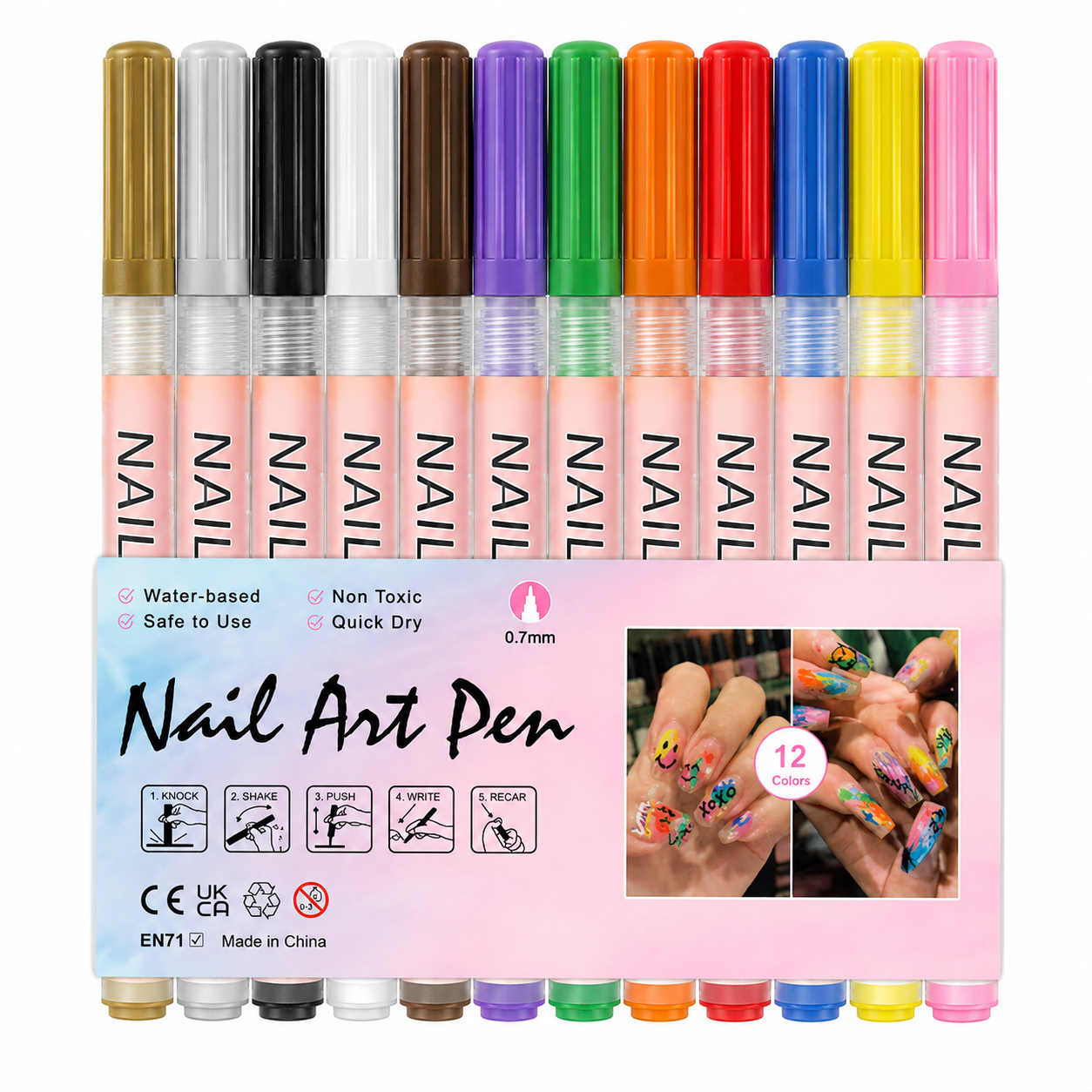 12 Pcs Nail Art Marker Pens 0.7MM