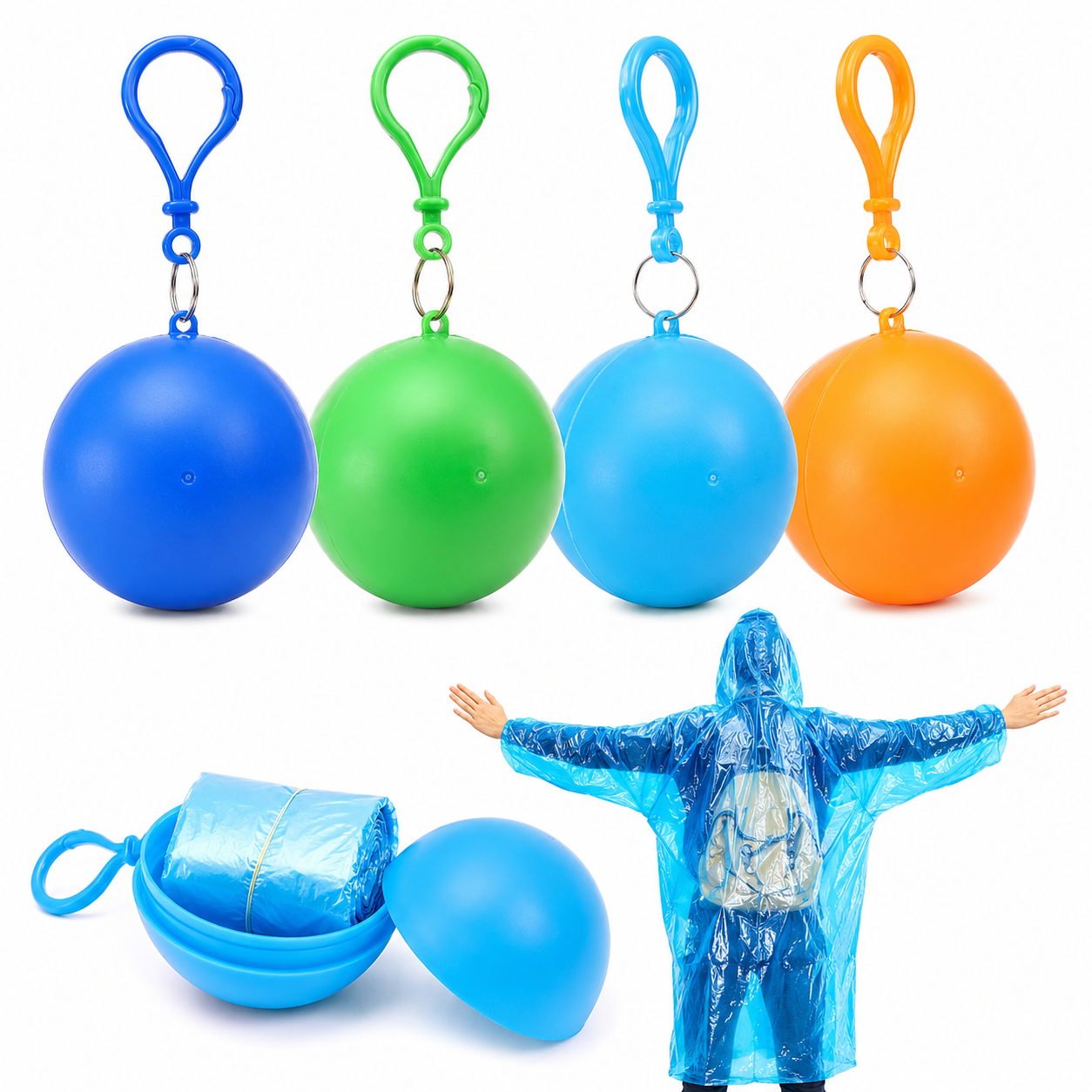 Portable Raincoat Ball Keychain.